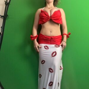 Red and White Lip Print belly dance costume